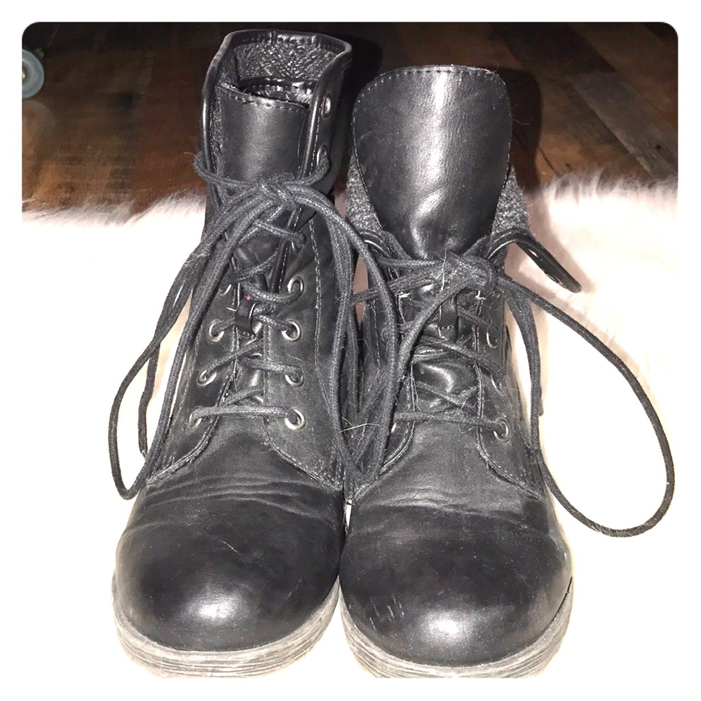 Black combat boots.